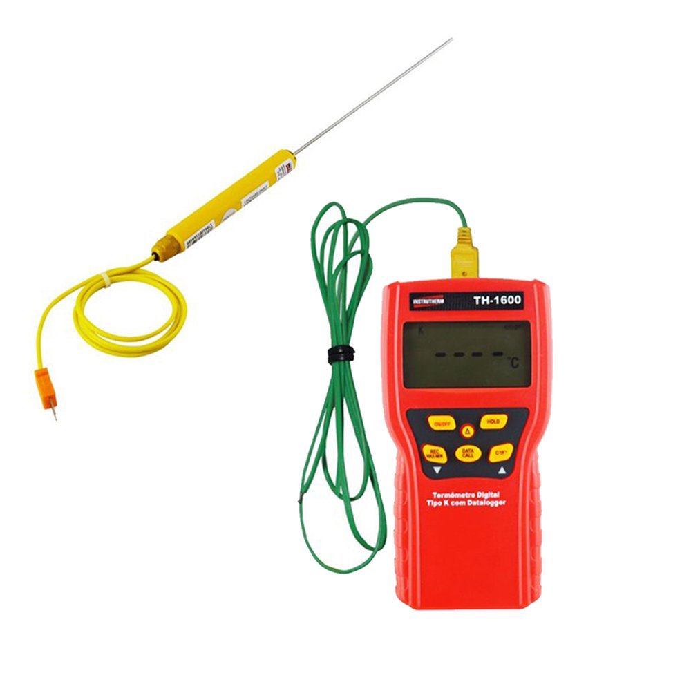 Kit Termômetro Digital Sensor Tipo K Datalogger Sensor Temperatura -70 A 850°C Imersão S-03k Com Cer