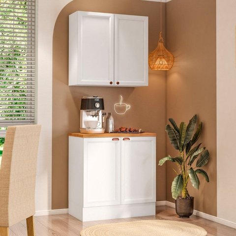 Cozinha Modulada Compacta Americana 2 Peças com Balcão 2 Portas Tampo Unna Branco
