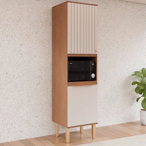 Paneleiro Cozinha 2 Portas Nicho Microondas Armário 100% Mdf:freijó/ Off-white