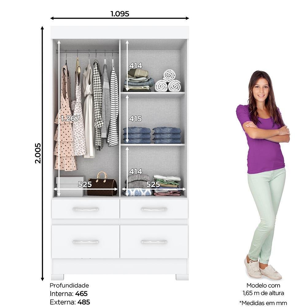 Guarda Roupa Solteiro Briz Be25 Flex 2 Portas Deslizantes Branco - Móveis Henn - 5