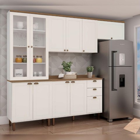 Cozinha Modulada Cristal 280 Cm Conjunto Provençal Completo Cor:branco com Ébano