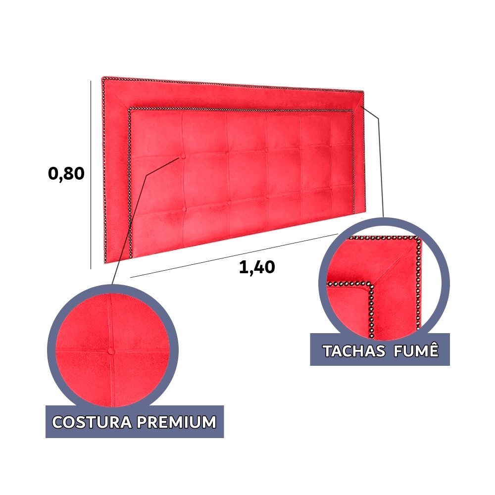 Cabeceira Painel Casal Estofada Veneza Diamond 10 Suede Liso Vermelho 140 X 80 - 2