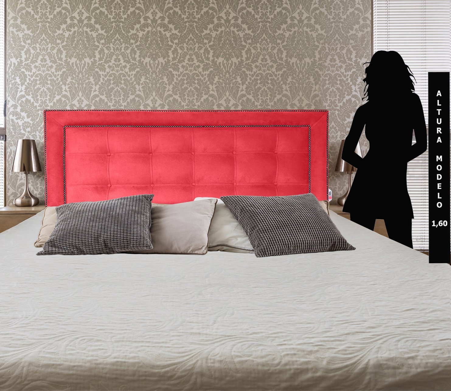 Cabeceira Painel Casal Estofada Veneza Diamond 10 Suede Liso Vermelho 140 X 80 - 1