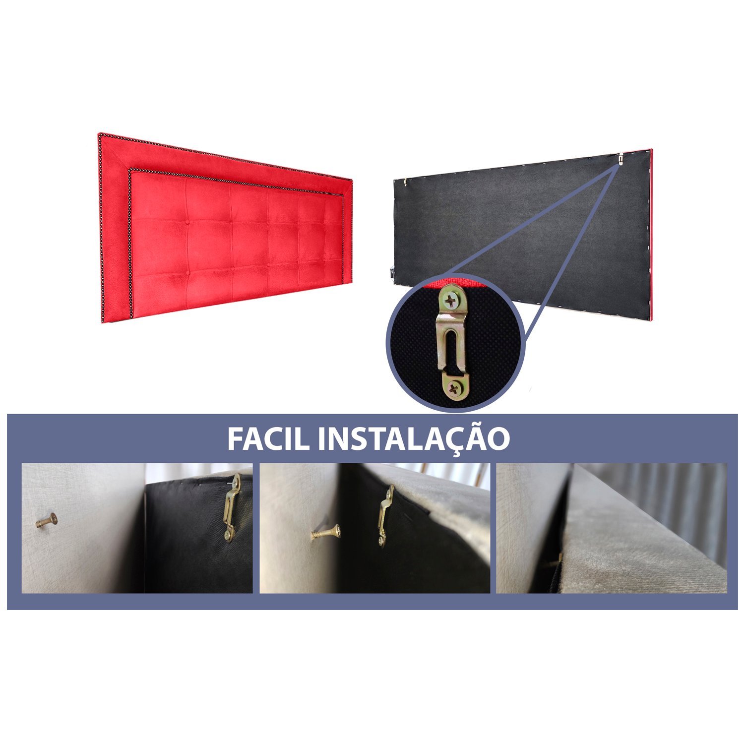 Cabeceira Painel Casal Estofada Veneza Diamond 10 Suede Liso Vermelho 140 X 80 - 4