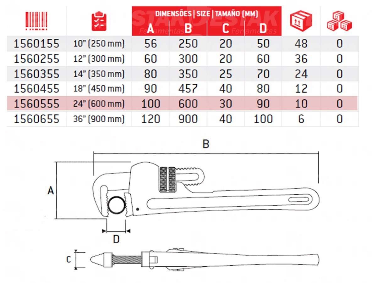 Chave de grifo Americano em alumínio 24 pol 600mm Mtx | MadeiraMadeira