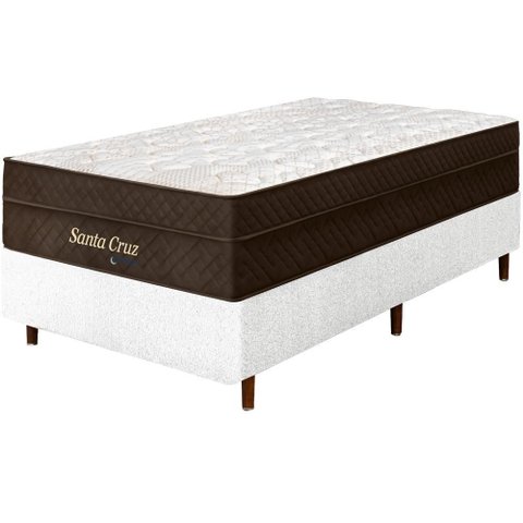 Cama Box Branca + Colchão Solteiro King Santa Cruz Marrom Molas Ensacadas Euro Pillow 96x203x72cm
