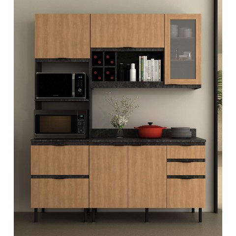 Armário de Cozinha Completa Modulada Reta 6 Peças 180cm Cz1203 Begônia Tecnomóbili