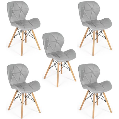 Kit 05 Cadeiras Charles Eames Eiffel Slim Wood Estofada - Cinza