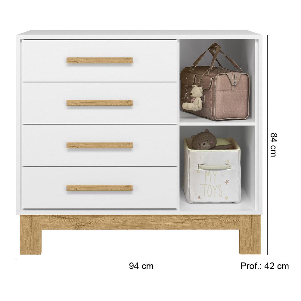 Quarto de Bebê com Cômoda 4355 e Berço 4315 Branco Acetinado + Colchão Ortobom Patoti Móveis - 2