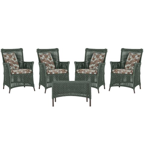 4 Poltronas e 1 Mesa Igapó em Alumínio Pintura Marrom Corda Náutica Estofado 6