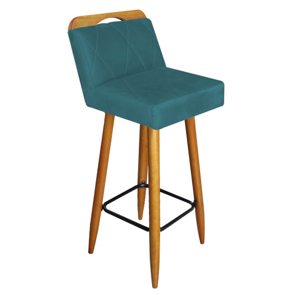 Banqueta Alta Encosto Lith Para Cozinha Bar Balcão Bistrô Pé Palito Castanho Suede Azul Turquesa - 1