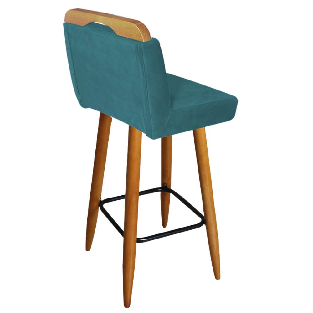Banqueta Alta Encosto Lith Para Cozinha Bar Balcão Bistrô Pé Palito Castanho Suede Azul Turquesa - 2