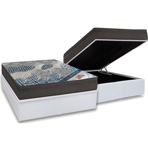 Cama Box Baú Casal: Colchão Molas Ensacadas Ortobom SuperPocket Fort Tech ISO + Base CRC Courano Whi