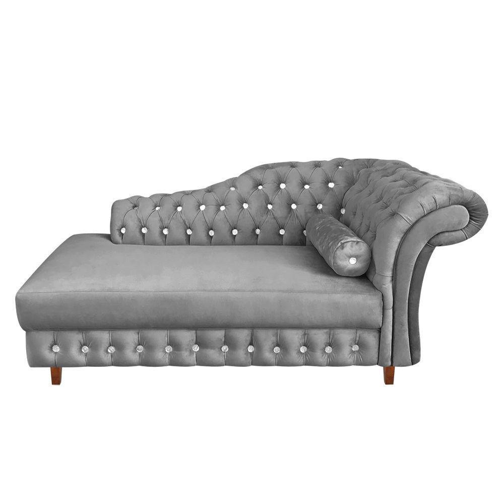 Divã Chesterfield Juliette 160cm Pés Chanfrado Suede Grafite - 1