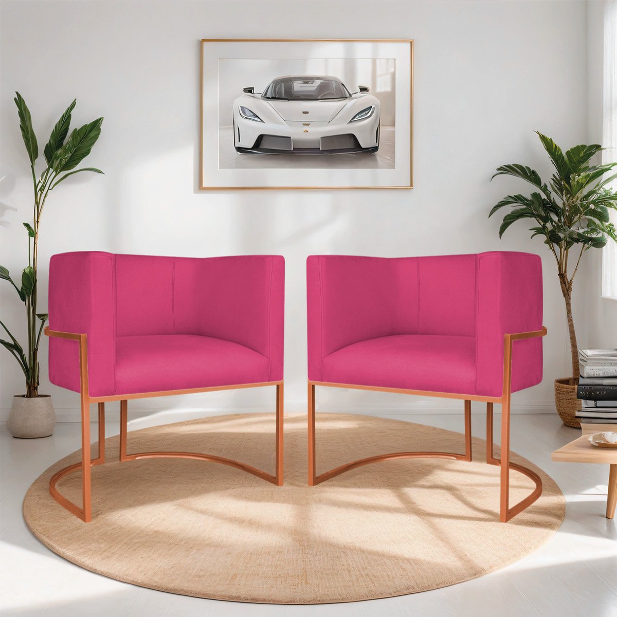 Kit 02 Poltronas Decorativas Luna Base de Ferro Bronze Suede Doce Sonho Móveis Pink - 2