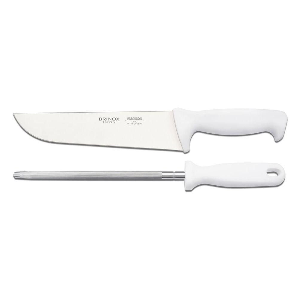 Kit Churrasco Brinox 2 Peças - Faca e Chaira - Lâmina em Aço Inoxidável e Cabo Branco - Linha - 1