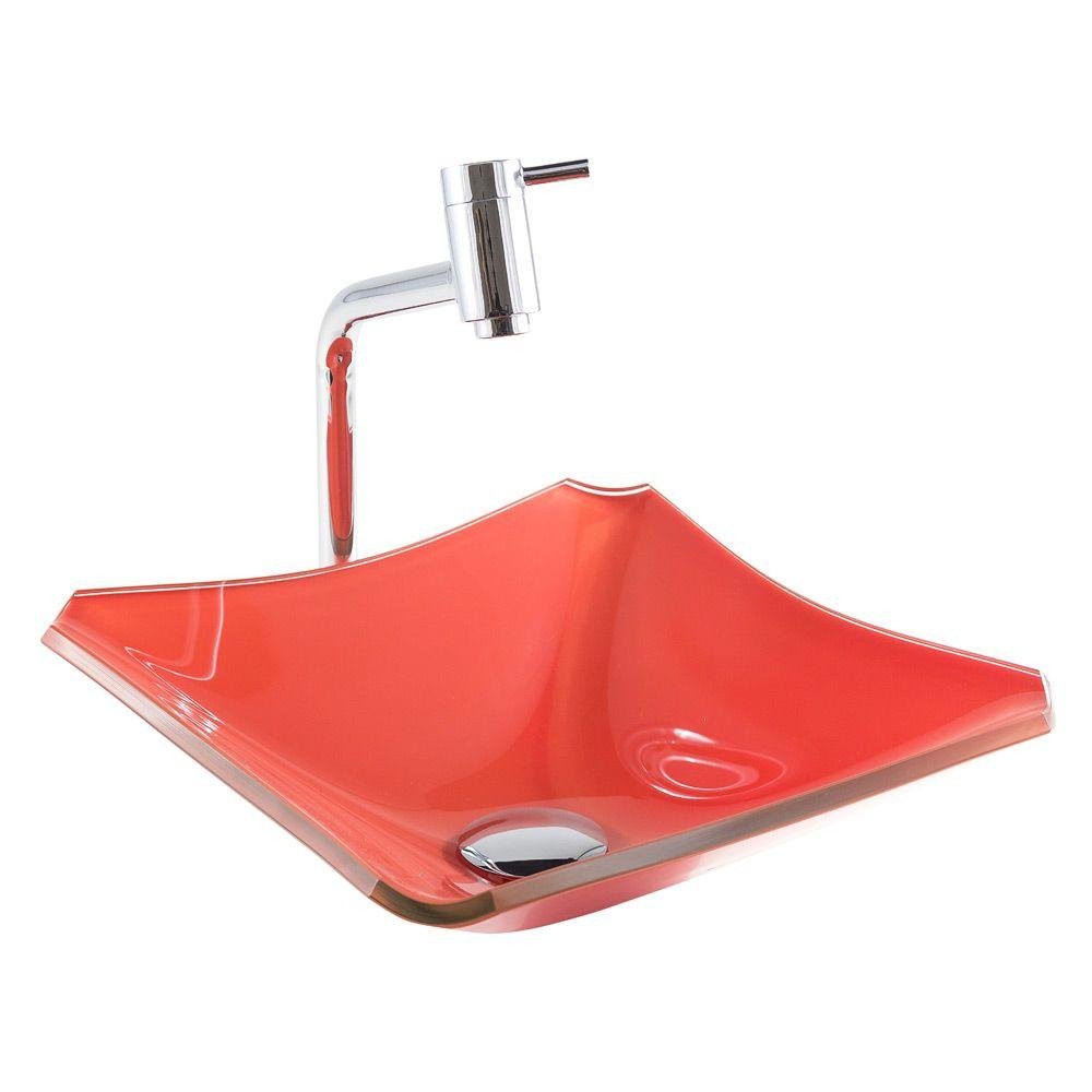Kit Banheiro Cuba De Vidro Retrô Cores Especiais 33 Cm + Torneira Link + Válvula Cor Laranja - 1