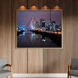 Quadro Decorativo Tela Canvas Urbanismo Monumentos Noite Em Sao Paulo Com Moldura Dourada - 100x70 c - 2 Quadro Decorativo Tela Canvas Urbanismo Monumentos Noite Em Sao Paulo Com Moldura Dourada - 100x70 c - 2
