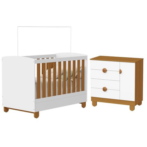 Berço Americano e Cômoda Sapateira Apolo Branco Fosco Savana - Reller