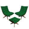 2 Poltronas Decorativas Costela Giratória Com Puff Base Madeira Assento Veludo Verde - Folk Mó - 1
