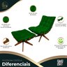 2 Poltronas Decorativas Costela Giratória Com Puff Base Madeira Assento Veludo Verde - Folk Mó - 4