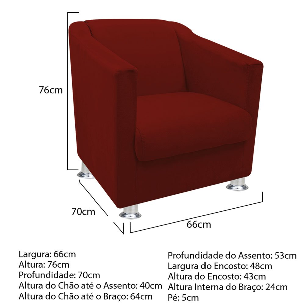 Kit 3 Poltrona Cadeira Decorativa Escritório Tilla Suede Vermelho - 4