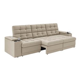 Sofá Confort Premium 2,30m Assento Retrátil/reclinável Porta Copos e Usb Suede Areia - Xflex - 3