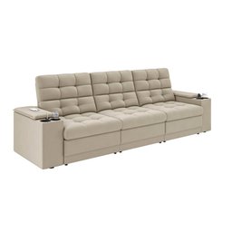 Sofá Confort Premium 2,30m Assento Retrátil/reclinável Porta Copos e Usb Suede Areia - Xflex - 4