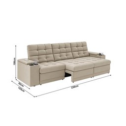 Sofá Confort Premium 2,30m Assento Retrátil/reclinável Porta Copos e Usb Suede Areia - Xflex - 2