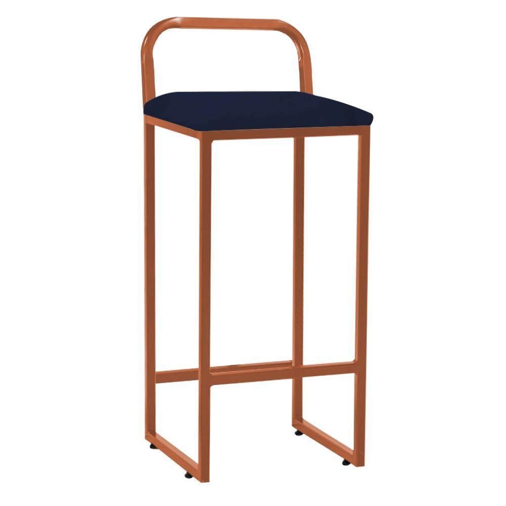 Kit 03 Banqueta Alta Luffi Cozinha Bar Balcão Bistrô Ferro Bronze Suede Azul Marinho - 3