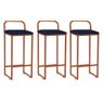Kit 03 Banqueta Alta Luffi Cozinha Bar Balcão Bistrô Ferro Bronze Suede Azul Marinho - 1