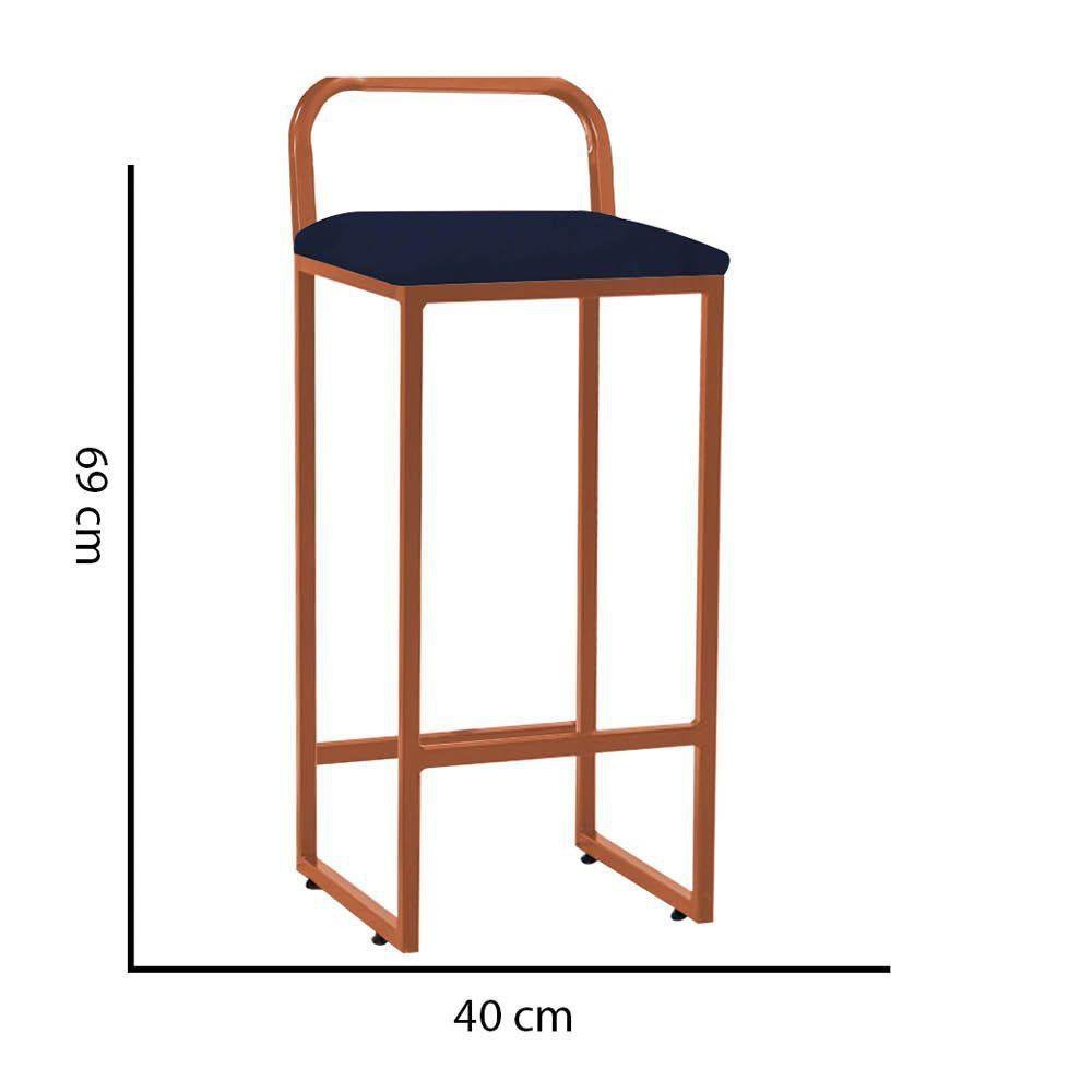 Kit 03 Banqueta Alta Luffi Cozinha Bar Balcão Bistrô Ferro Bronze Suede Azul Marinho - 2