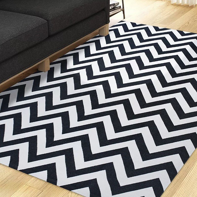 Tapete Para Sala e Quarto Antiderrapante Estampas Variadas:Chevron Preto 1,32 x 2,00