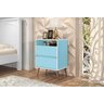 Mesa de Cabeceira Lotus Duas Gavetas e Nicho Pés Retrô em Madeira - J&A Móveis:Azul - 1