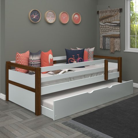 Bicama Solteiro Woodstore Madeira Maciça Reforçada com Cama Auxiliar