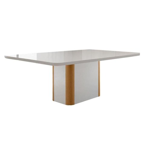 Conjunto: Mesa de Cozinha Pietá Tampo c/ Vidro Curvo 120cm+4 Cadeiras Dakota Madeira Naturale/Off