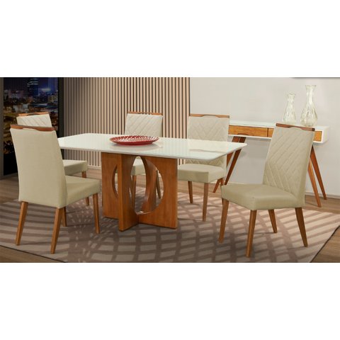 Mesa de jantar + 6 cadeiras Roma tampo Atenas 180 cm Bege