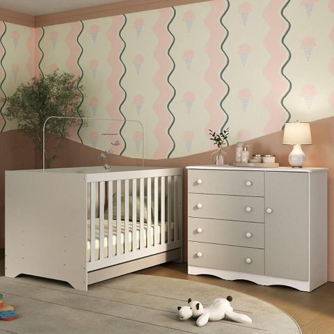 Berço Americano 3 em 1 com Cômoda 1 Porta 4 Gavetas Realeza Multimóveis Mp4685
