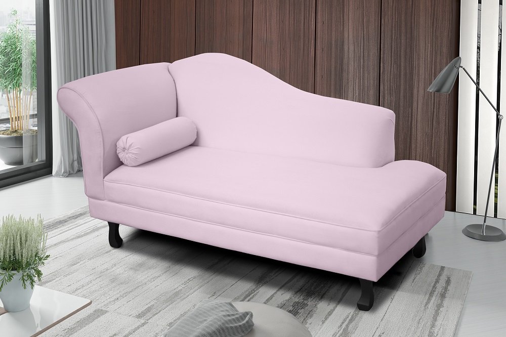 RECAMIER DIVÃ CANCUN LISO 140CM LADO ESQUERDO SUEDE ROSA BEBÊ - 1