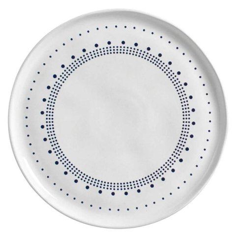 Prato Raso de Cerâmica Porto Brasil 27,5cm Stoneware Branco e Azul Bio Astral Louça Artesanal