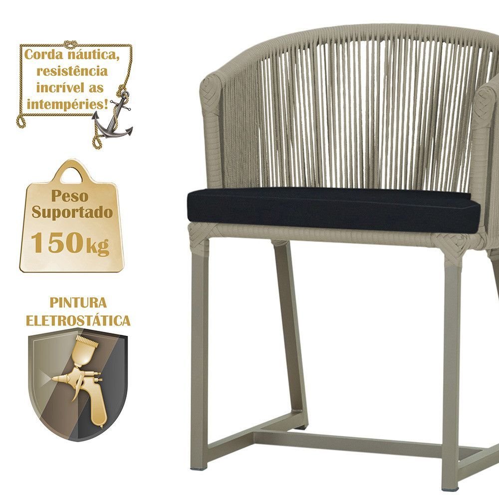8 Cadeiras de Jantar Área Noronha em Alumínio com Pintura Fendi Corda Náutica Estofado 12 Trama Orig - 4