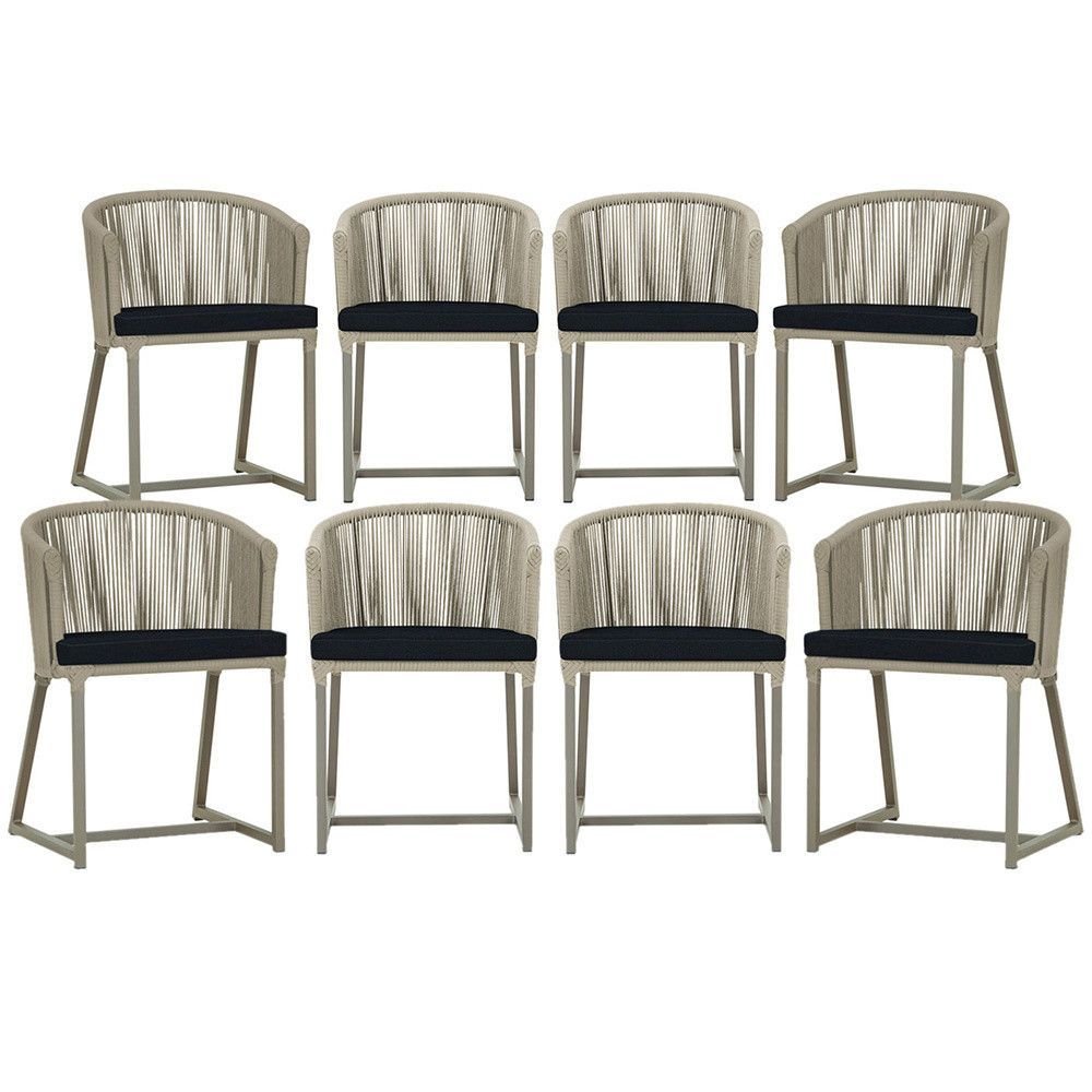 8 Cadeiras de Jantar Área Noronha em Alumínio com Pintura Fendi Corda Náutica Estofado 12 Trama Orig - 1