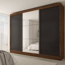 Ver imagem 1 de Guarda-roupa Casal Europa 3 Portas 4 Gavetas 100% Mdf com Espelho Castanho/preto - Panorama Móveis