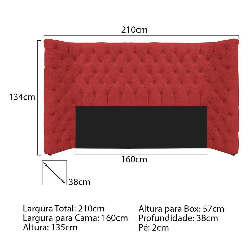 Kit Cabeceira e Calçadeira Baú Queen Everest P02 160cm Corano - Doce Sonho Móveis Vermelho - 4