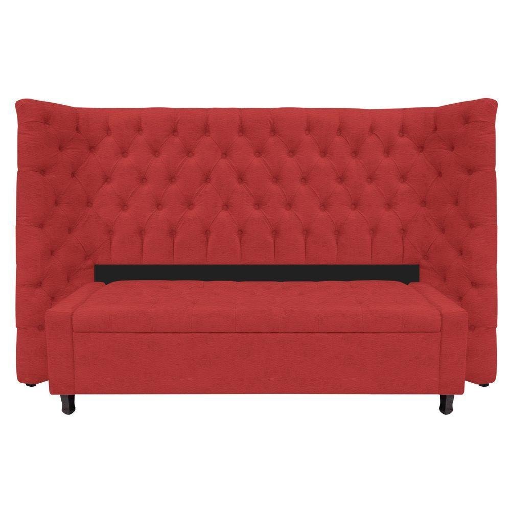 Kit Cabeceira e Calçadeira Baú Queen Everest P02 160cm Corano - Doce Sonho Móveis Vermelho - 1