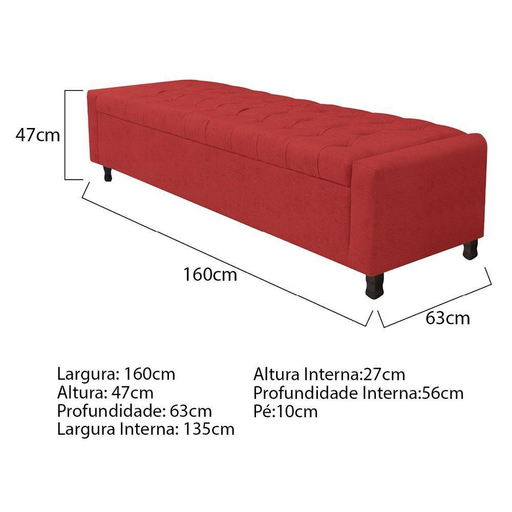 Kit Cabeceira e Calçadeira Baú Queen Everest P02 160cm Corano - Doce Sonho Móveis Vermelho - 3