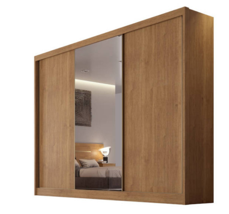 Guarda Roupa Casal 3 Portas com Espelho 8 Gavetas Sollo - Móveis Novo Horizonte - Cumaru - 2