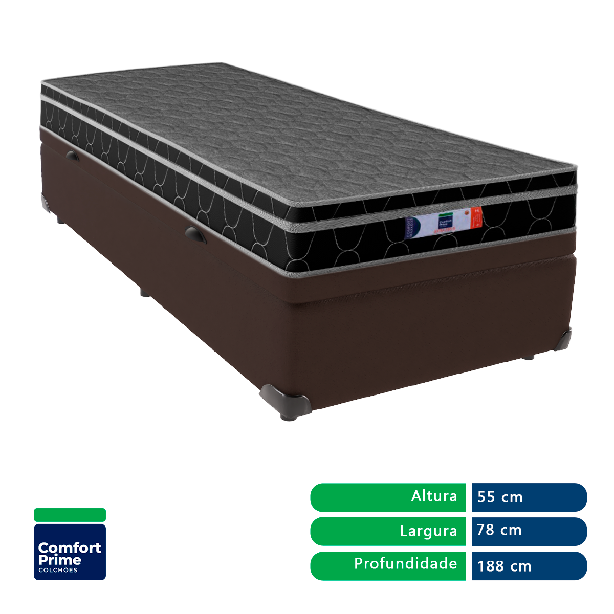 Cama + Box Baú Solteiro Marrom Colchão Resistente 18cm D33 Comfort Prime 78x188 - 4