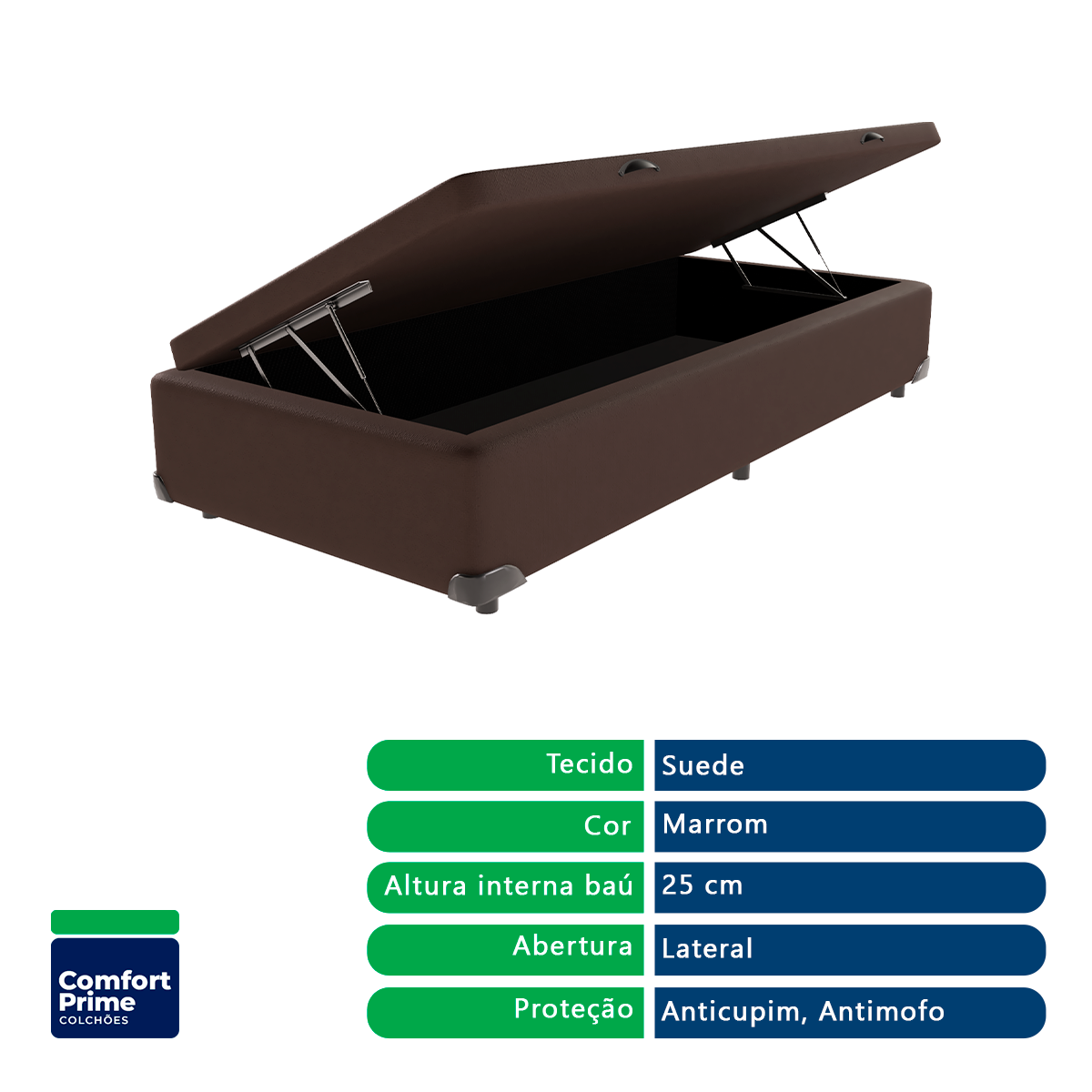 Cama + Box Baú Solteiro Marrom Colchão Resistente 18cm D33 Comfort Prime 78x188 - 3