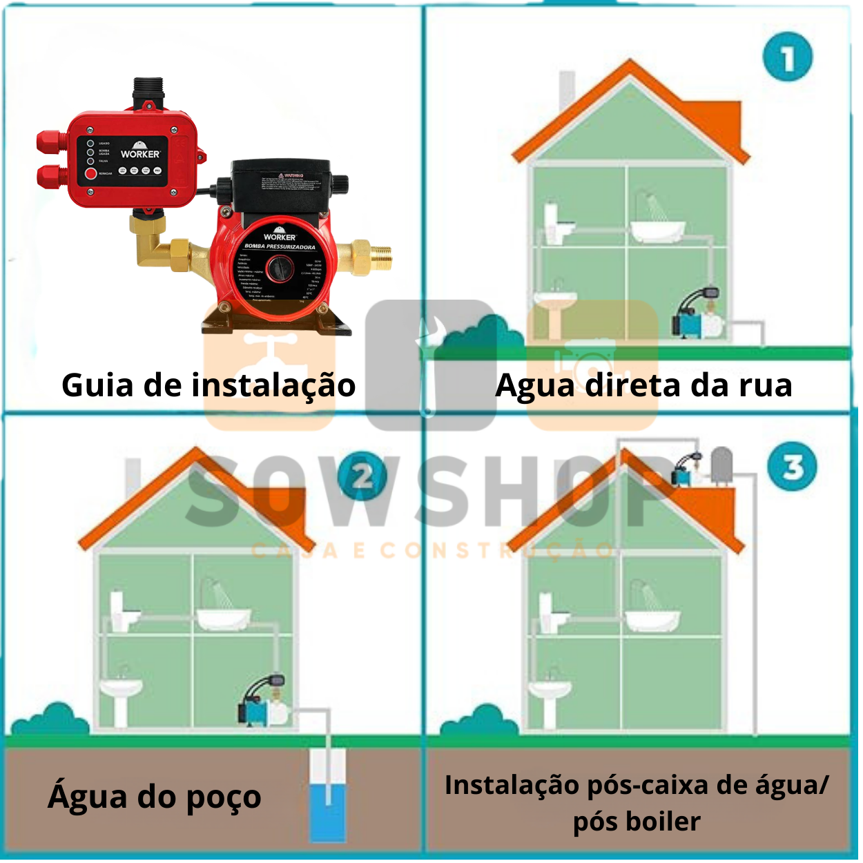 Pressurizador de Água Worker 370w com Pressostato - 127/220v:220v - 3